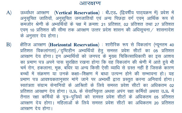 UP B.Ed Reservation