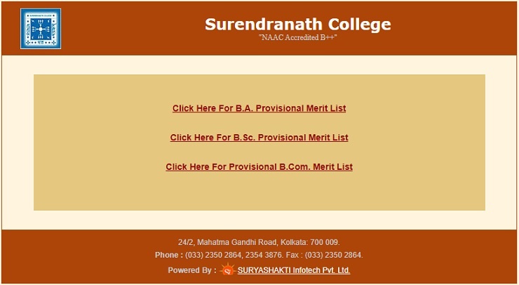 Surendranath College Merit List